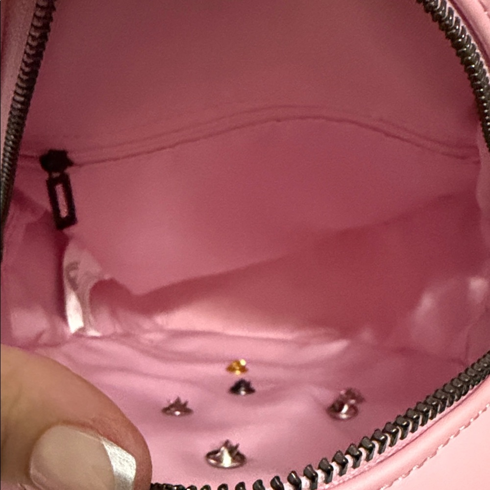 Pink Faux Leather Black Metal Pin Collector Coffin-Shaped Backpack Like New - Picture 8 of 8